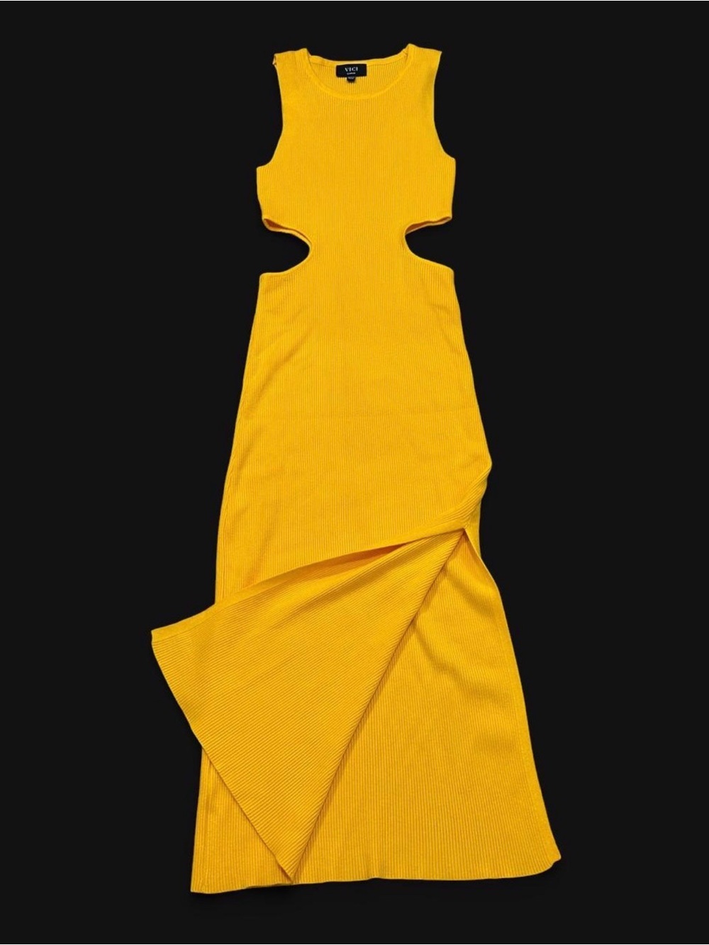VICI Yellow Orange Cutout Ribbed Maxi Dress